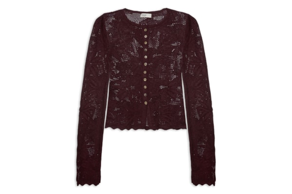 Casaqueto Feminino Tricot Jacquard Floral - Vermelho