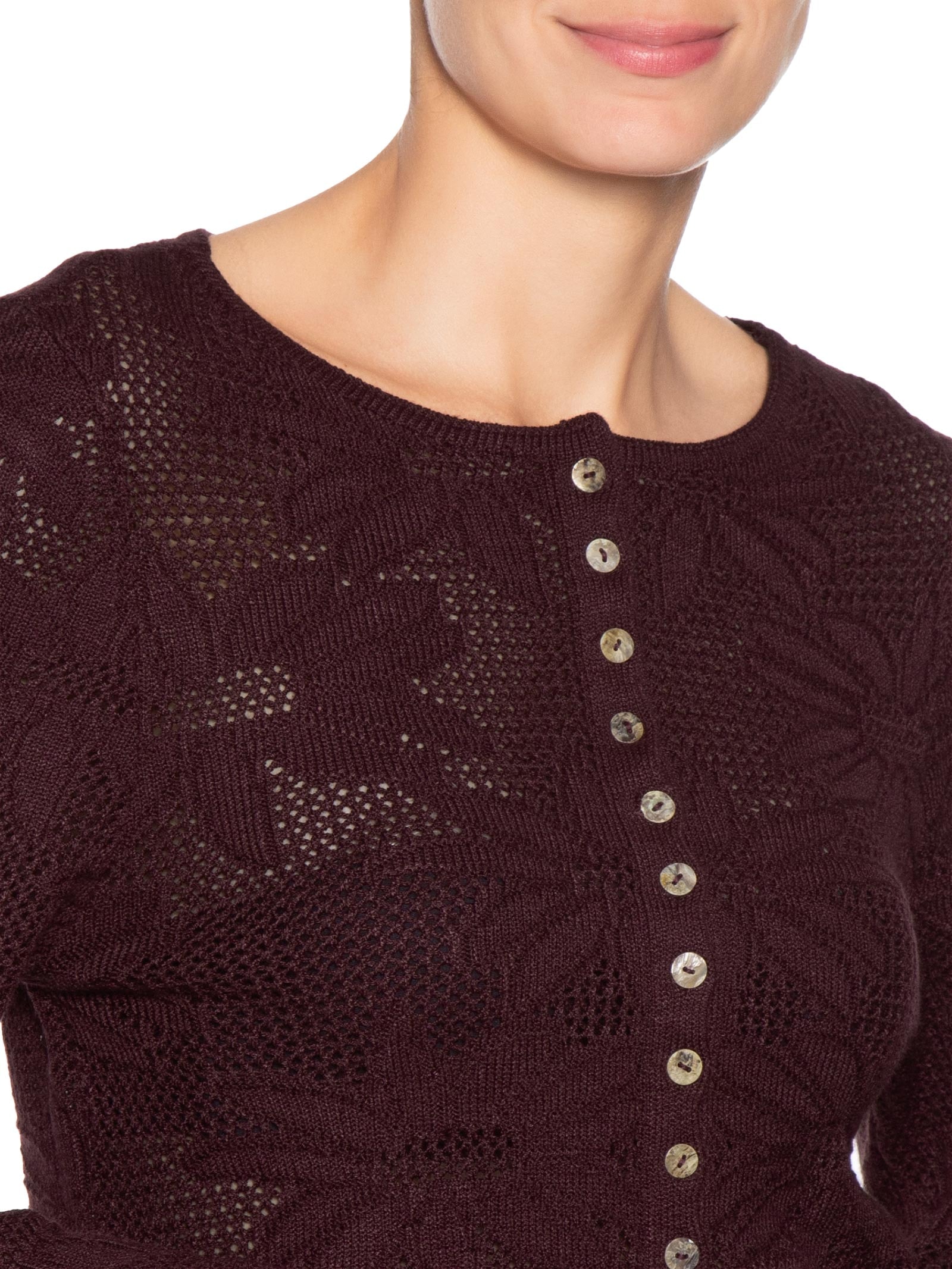 Casaqueto Feminino Tricot Jacquard Floral Vermelho Dress To