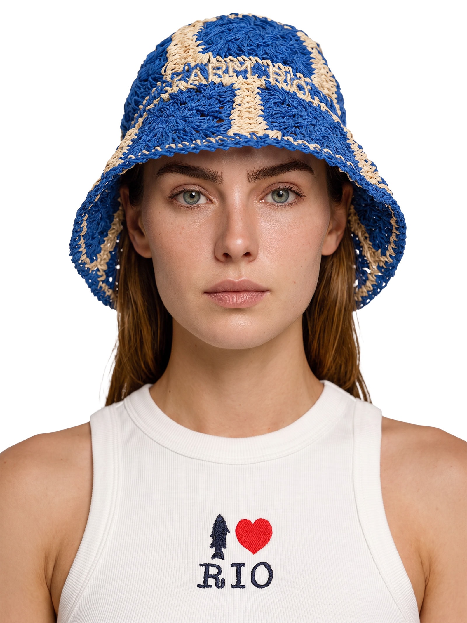 Chapéu Bucket Feminino Artesanal Ráfia Azul Farm Etc