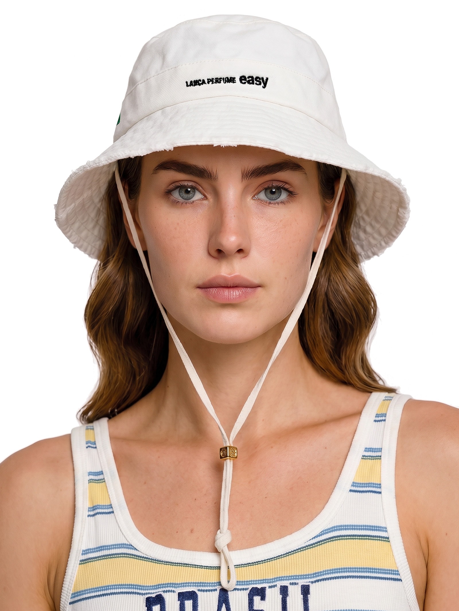 Chapéu Feminino Bucket Etiqueta Bandeira Brasil Branco Lança Perfume