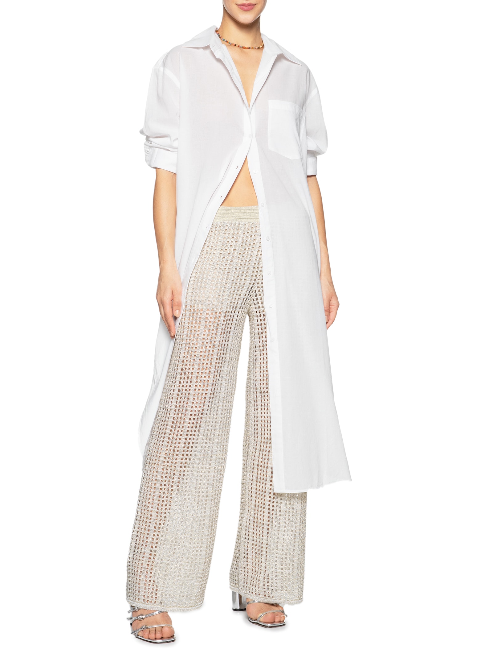 Chemise De Voil Longa Com Fendas Laterais Branco Animale Jeans