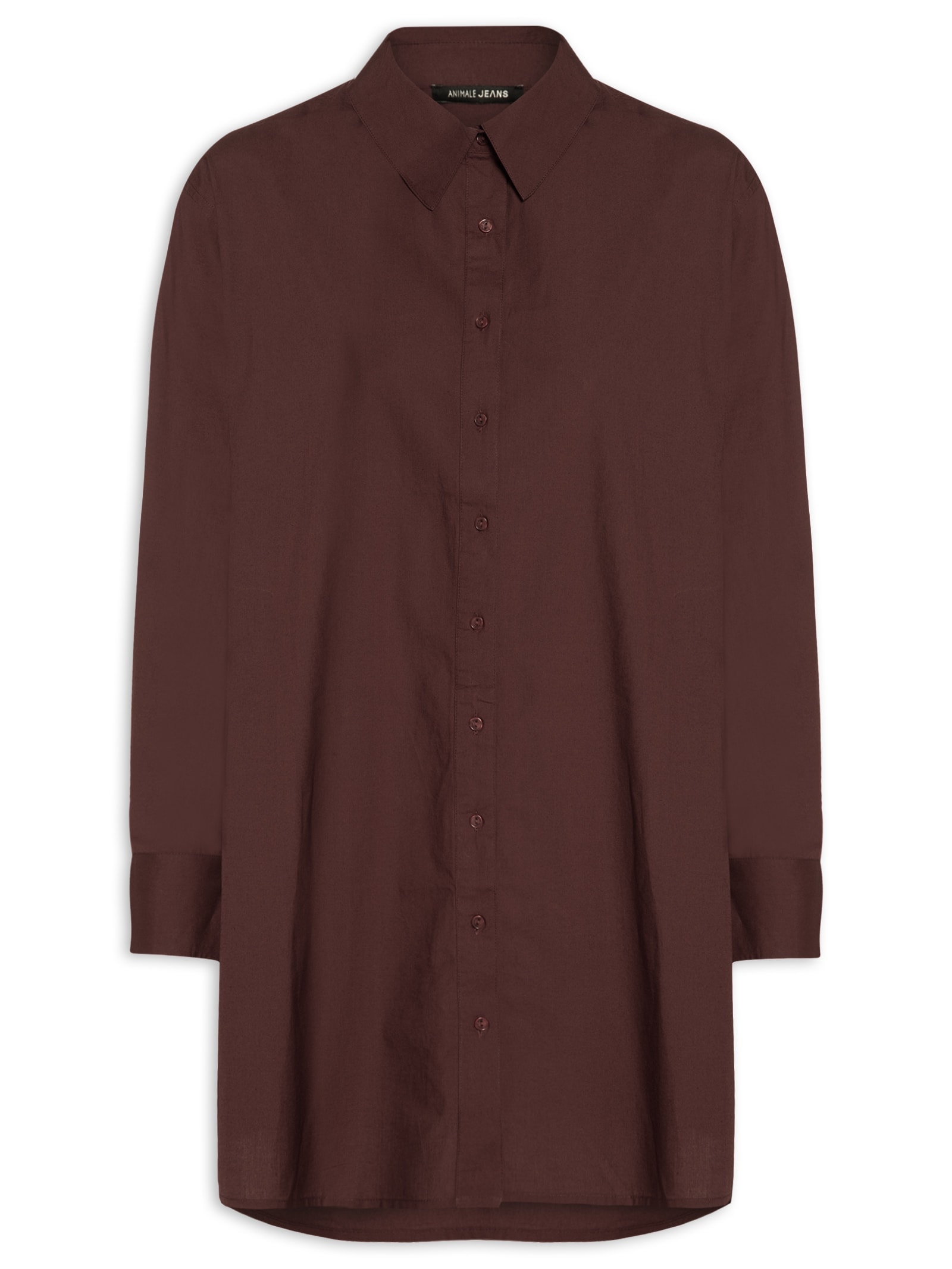 Chemise Feminina De Tricoline Curta Marrom Animale Jeans