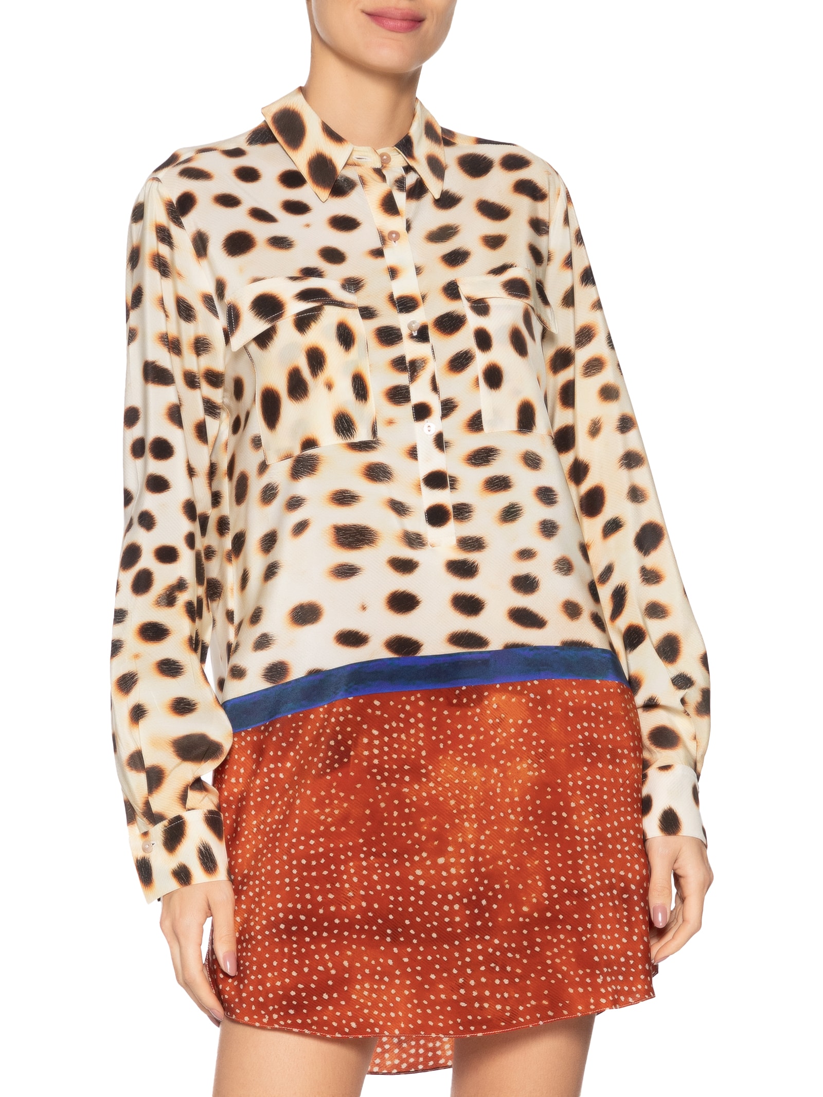 Chemise Feminino Curta Barrado Onça Penas Laranja Animale
