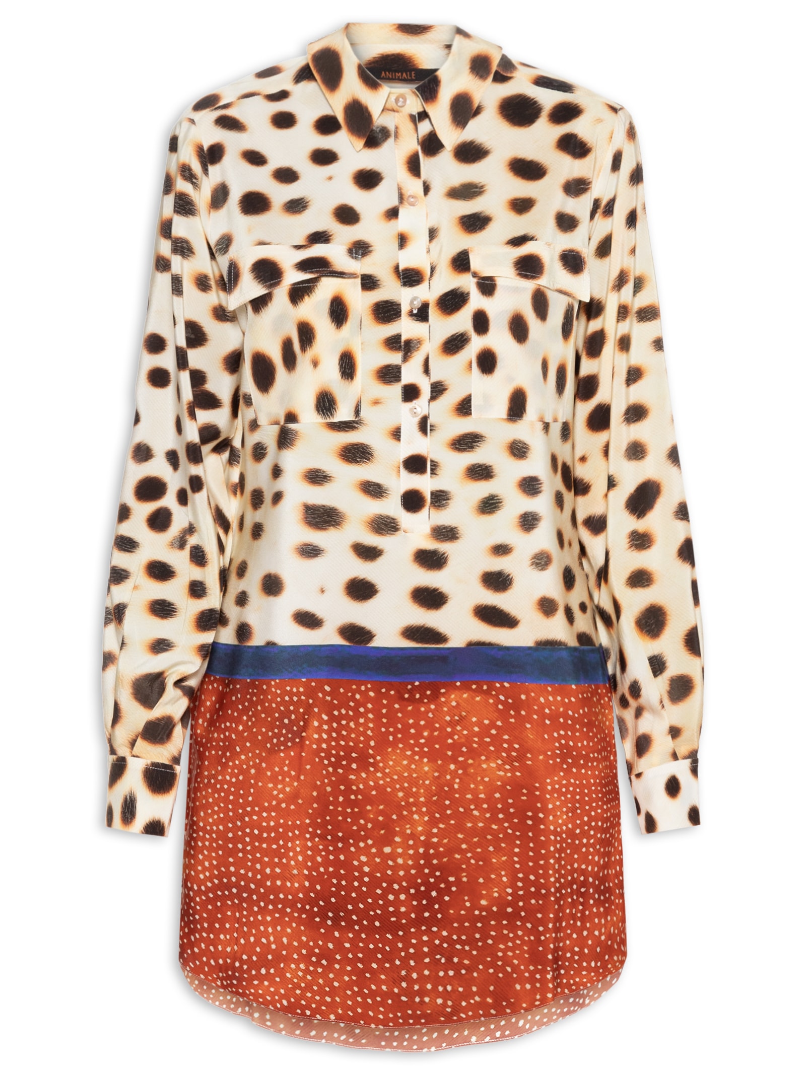Chemise Feminino Curta Barrado Onça Penas Laranja Animale