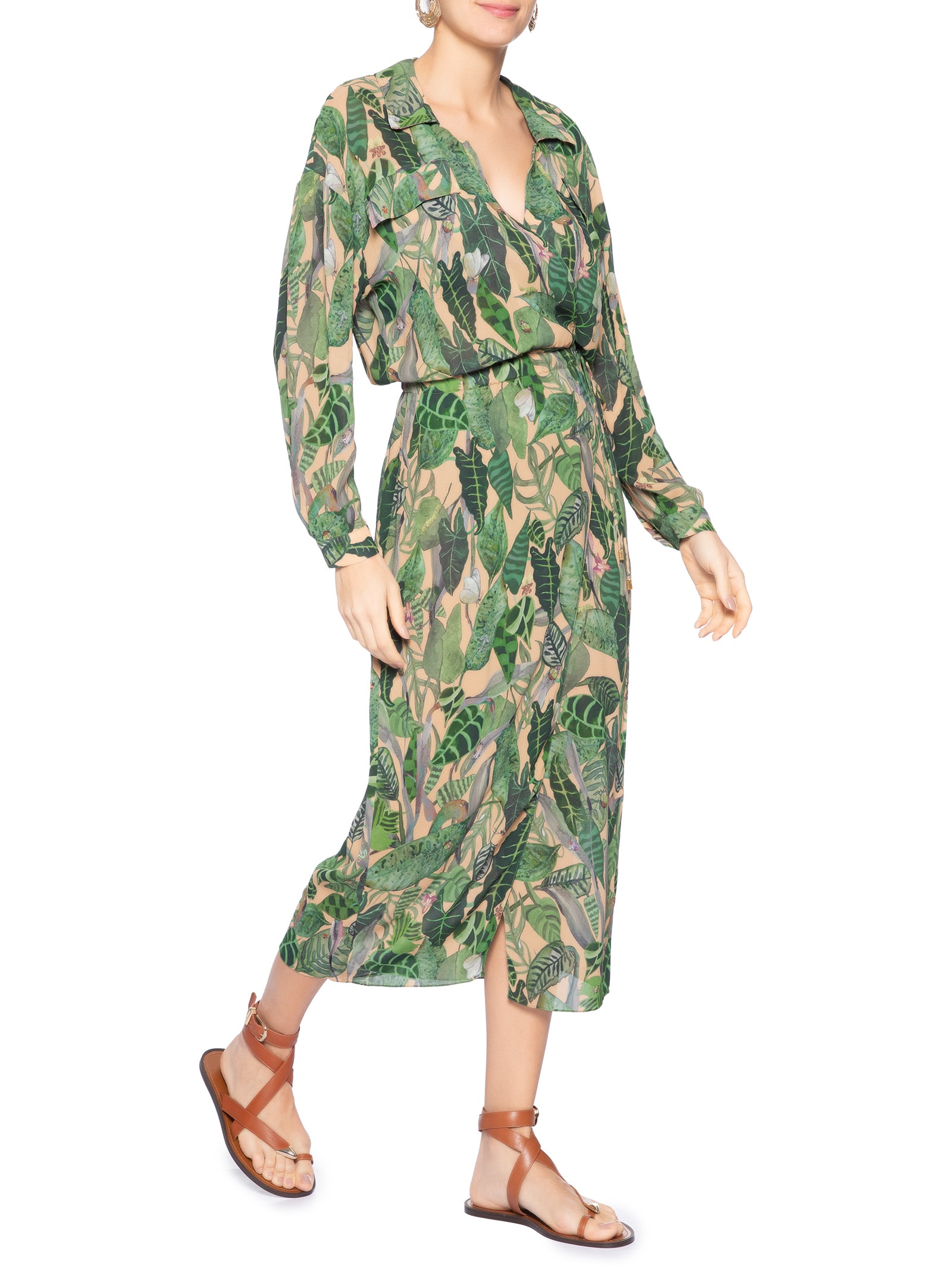 Chemise Feminino Envelope Folhagem Insetos Verde Animale