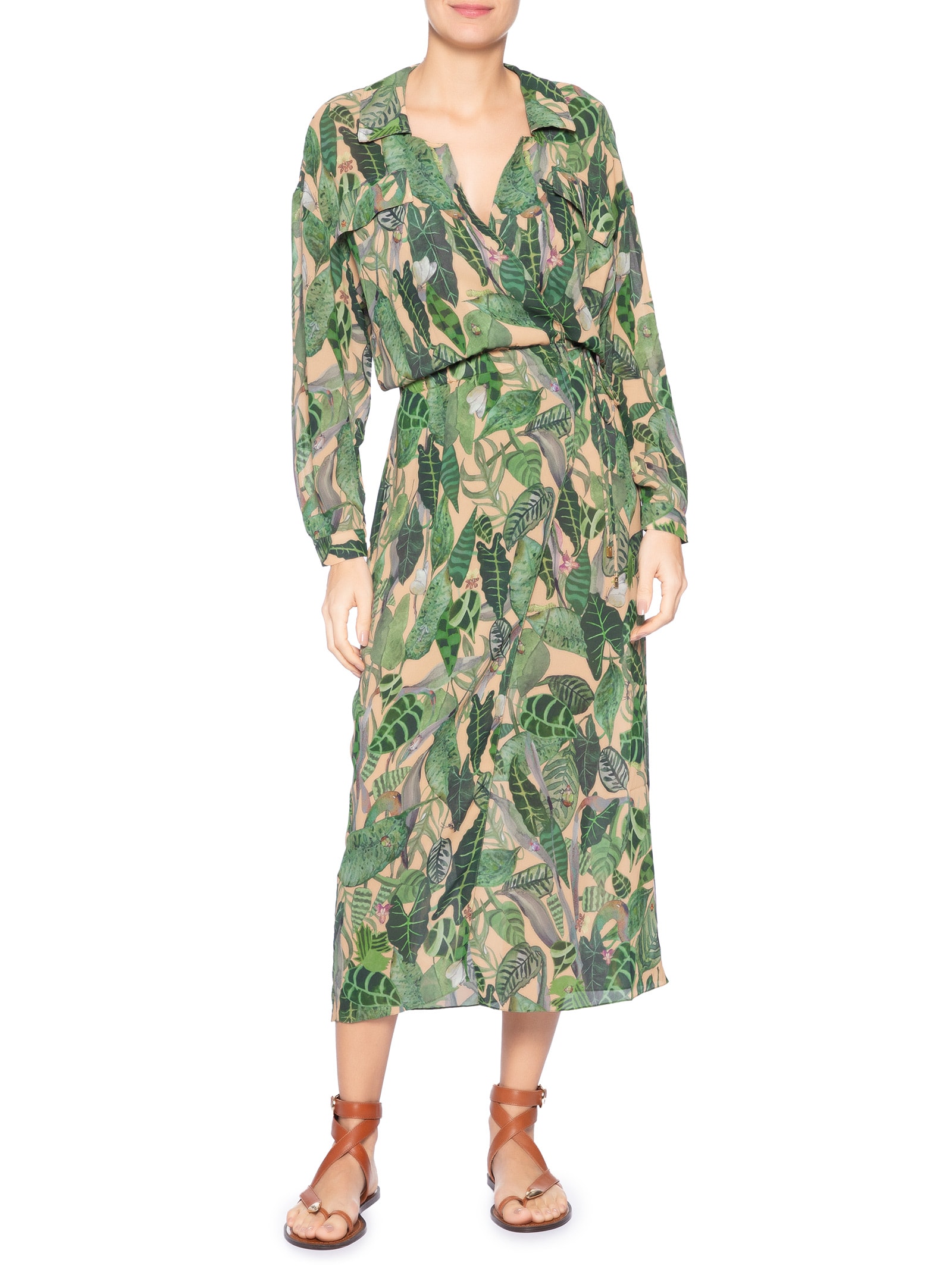 Chemise Feminino Envelope Folhagem Insetos Verde Animale