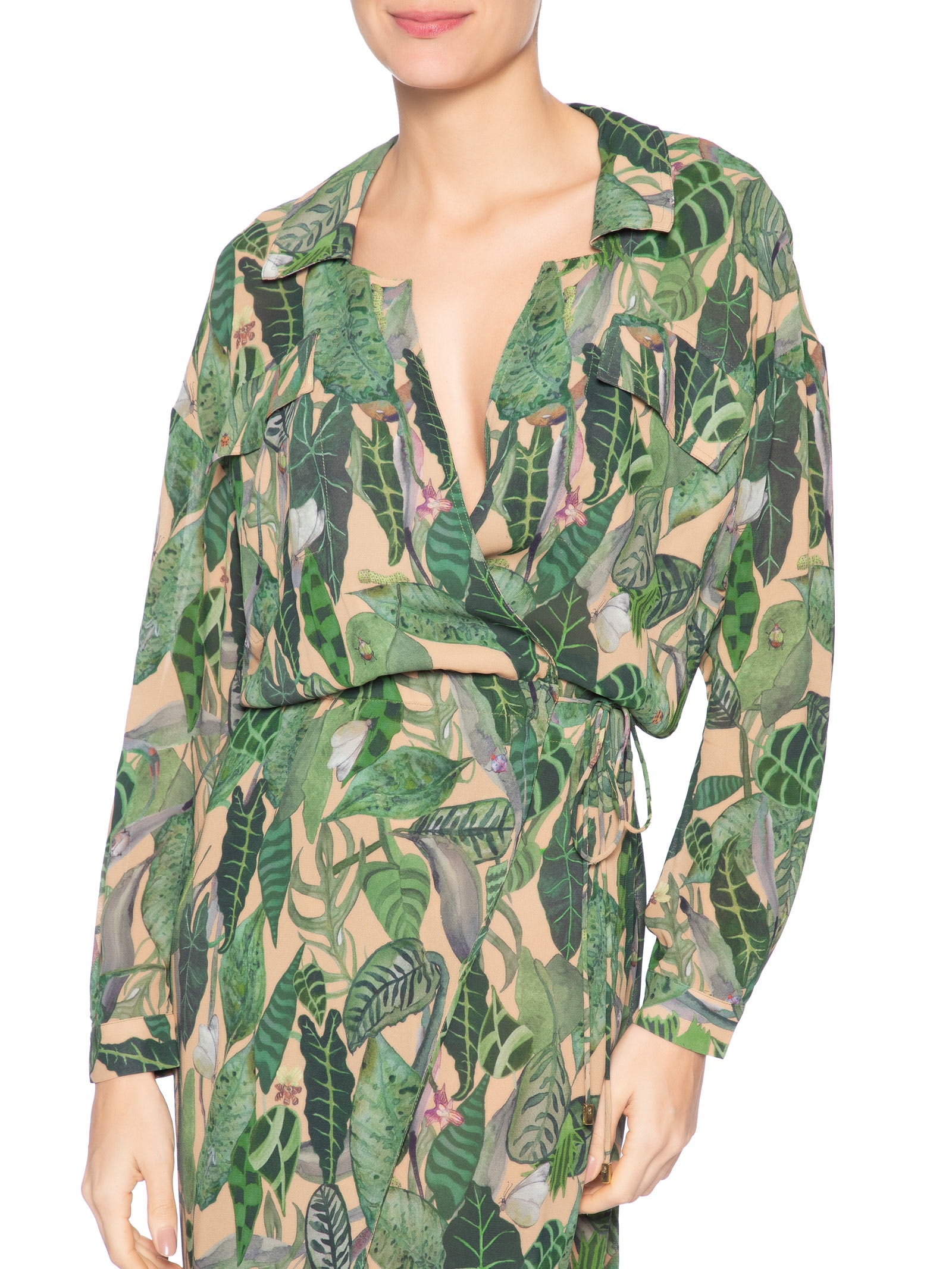Chemise Feminino Envelope Folhagem Insetos Verde Animale