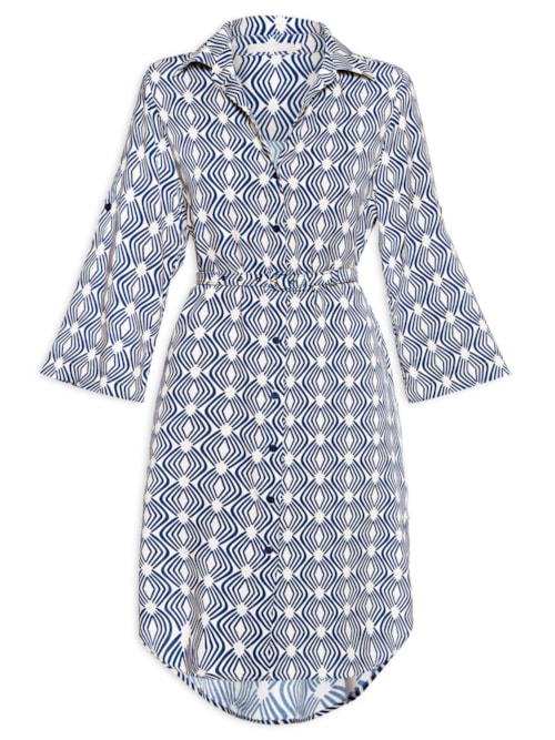 Chemise Midi Com Cinto Estampa Grajismo – Azul
