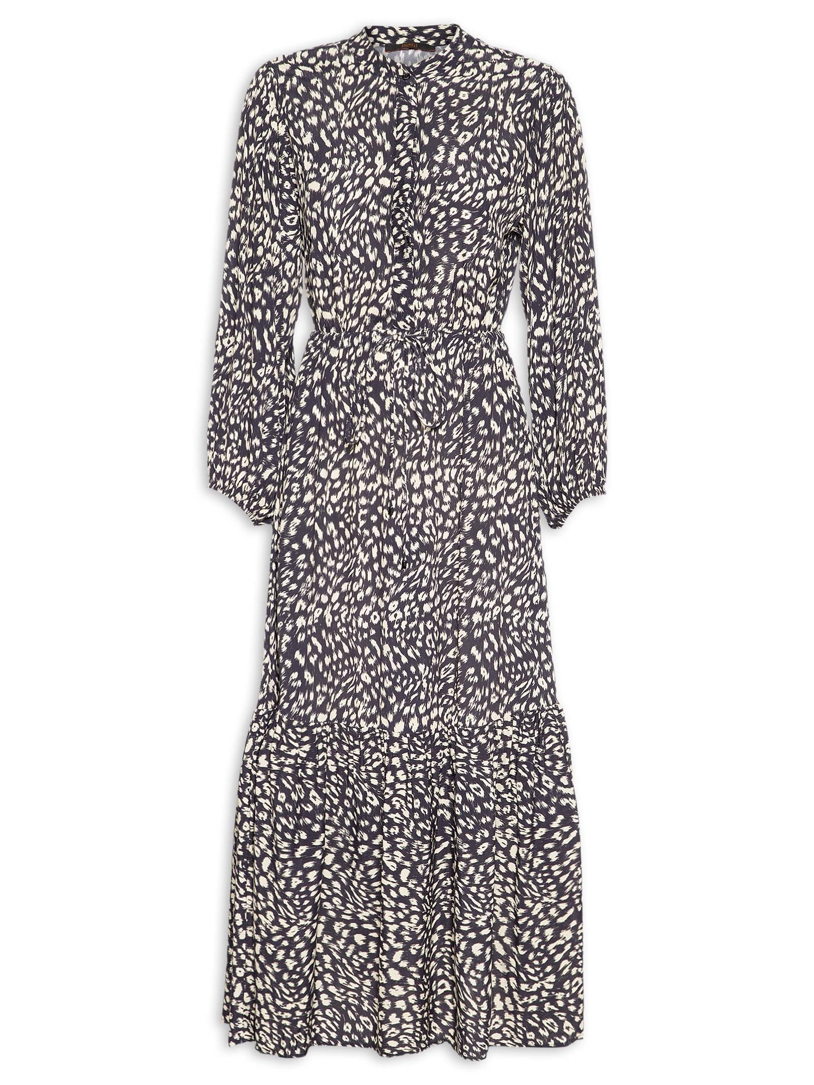 Chemise Midi Estampada Preto Animale