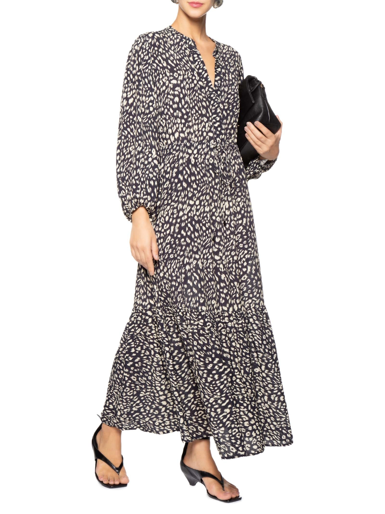 Chemise Midi Estampada Preto Animale