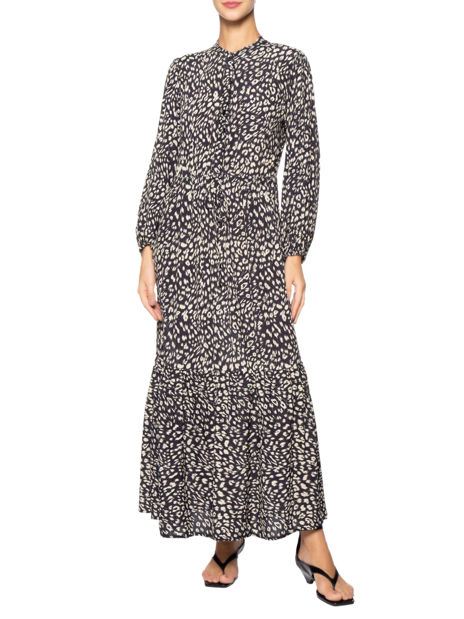 Chemise Midi Estampada Preto Animale