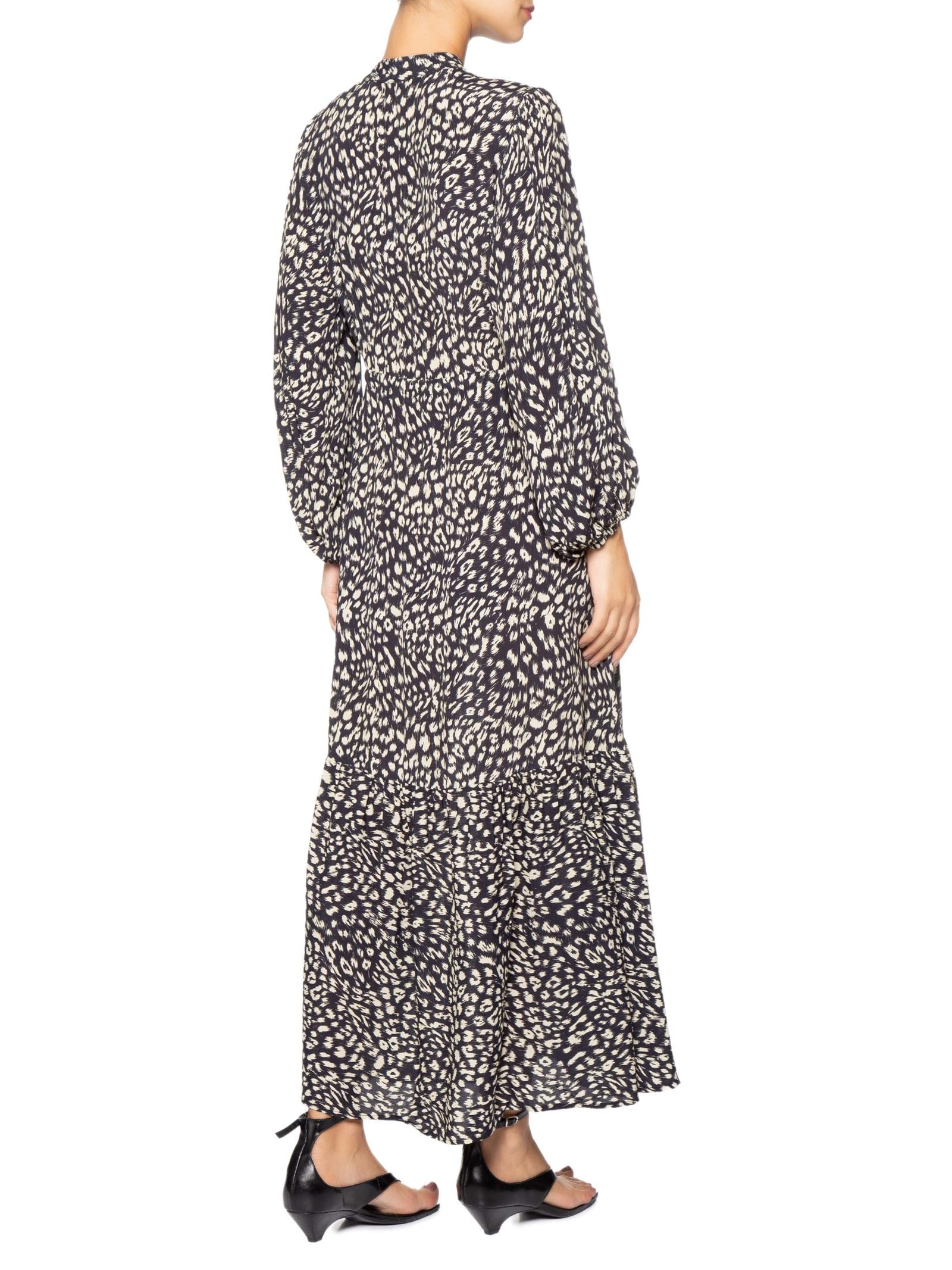 Chemise Midi Estampada Preto Animale