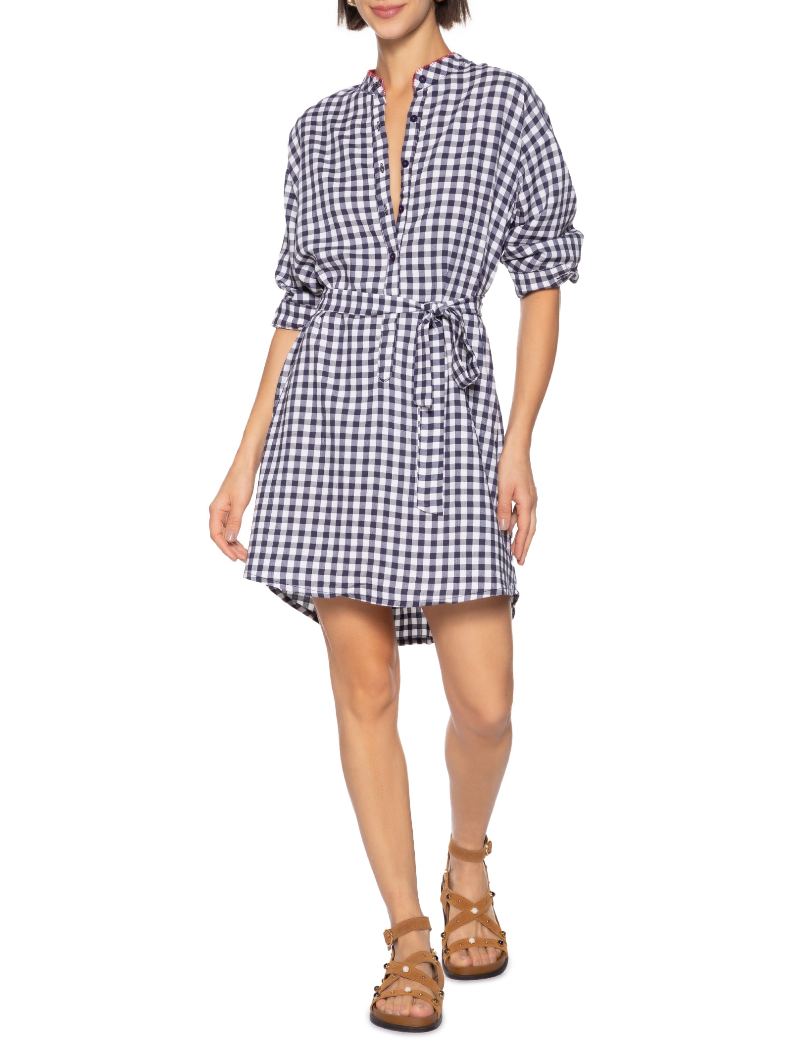 Cantão - Chemise Padrão Vichy Amassadinho - Azul