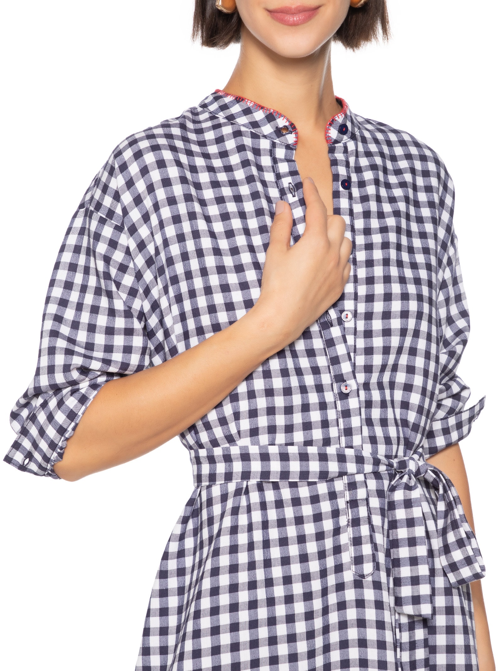 Cantão - Chemise Padrão Vichy Amassadinho - Azul