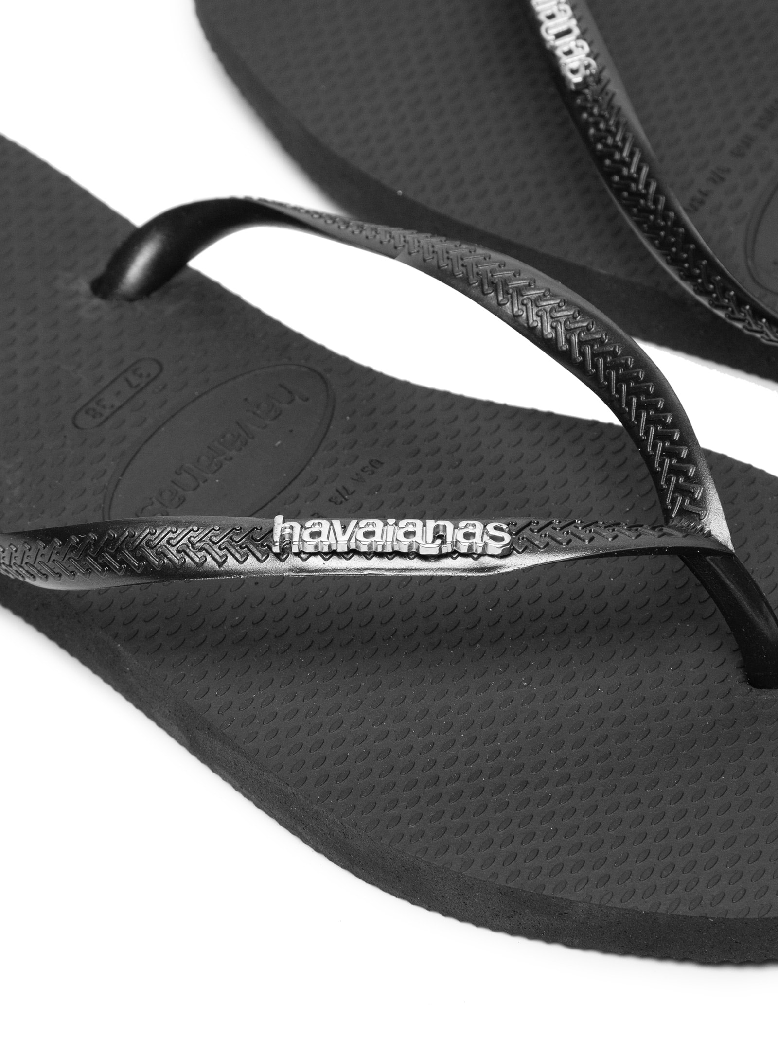 Chinelo Feminino Slim Square Logo Metalic Preto  Havaianas