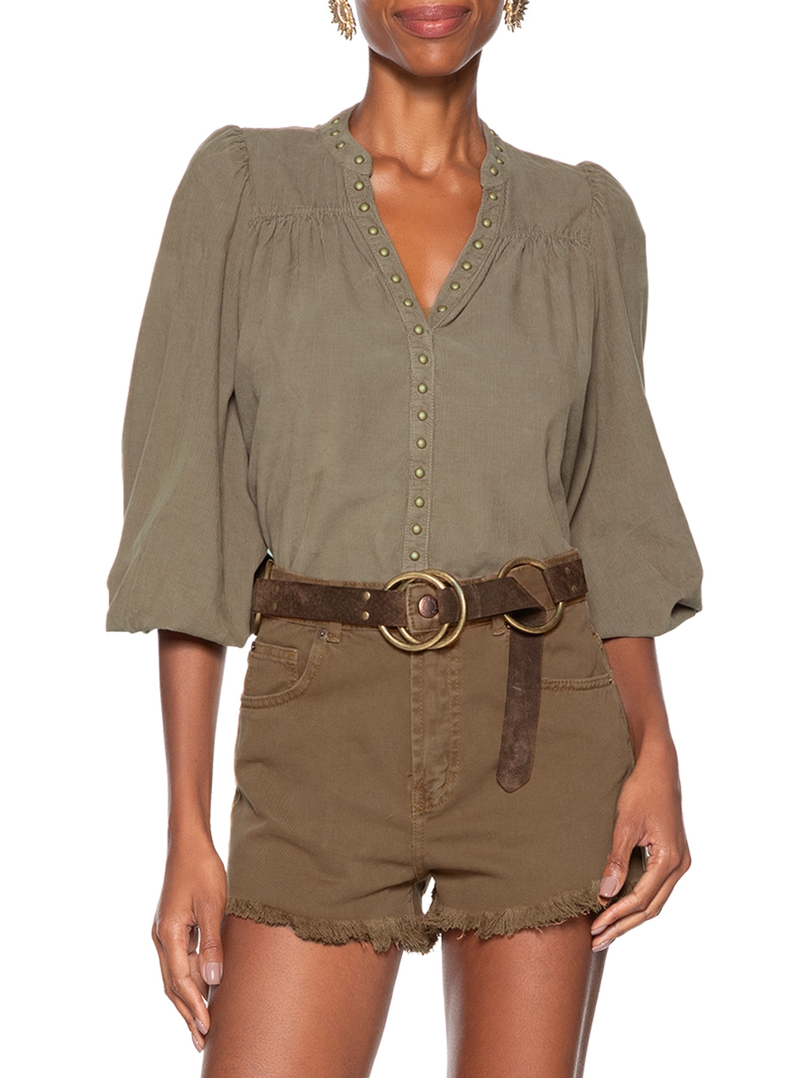 Cinto Feminino Camurça Com Argolas Marrom Maria Filó