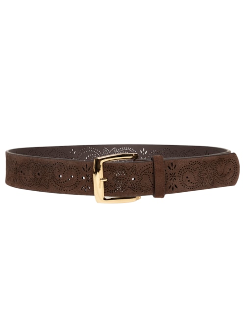 Cinto Feminino Camurção Coffee Enfeites Ouro – Marrom