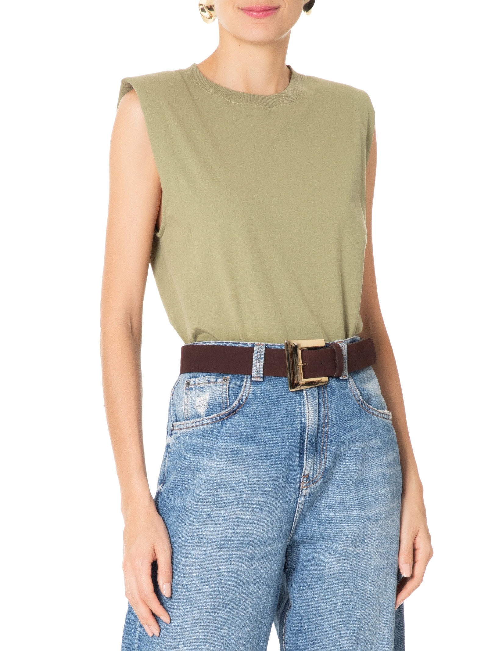 Cinto Feminino Com Fivela De Metal Quadrada Em Couro Marrom '2Essential