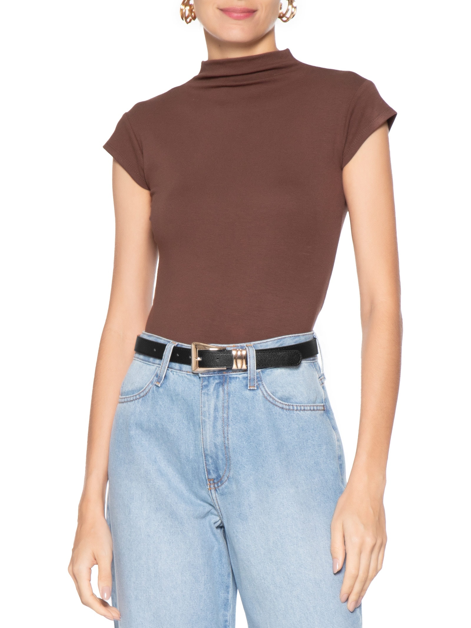 Cinto Feminino Com Fivela E Passante Metálicos Preto Basiq