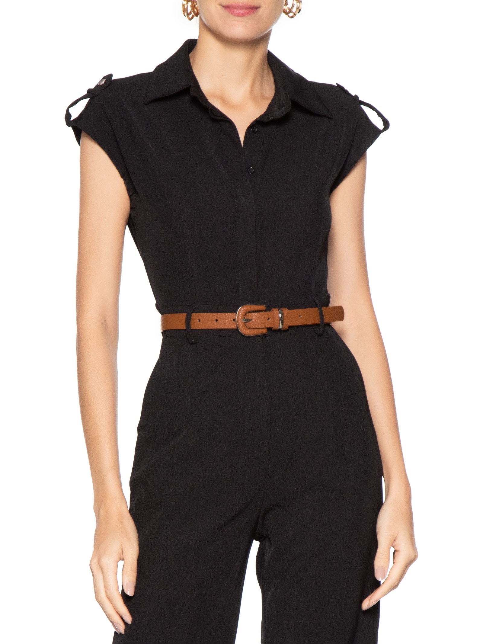 Cinto Feminino Com Fivela Encapada Bege Basiq