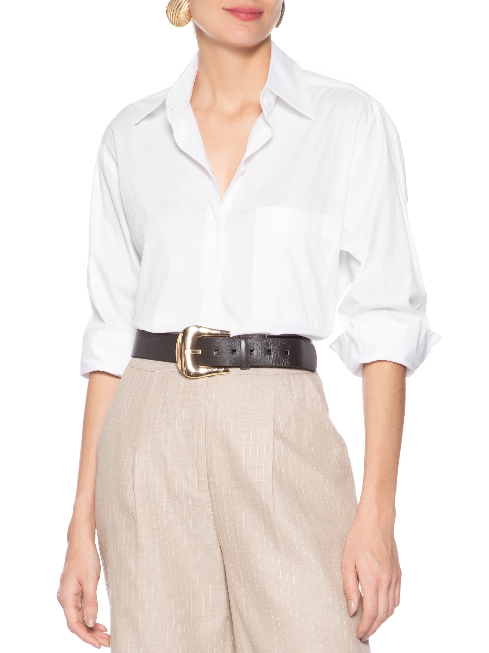 Cinto Feminino Com Fivela Oval Em Couro Marrom '2Essential