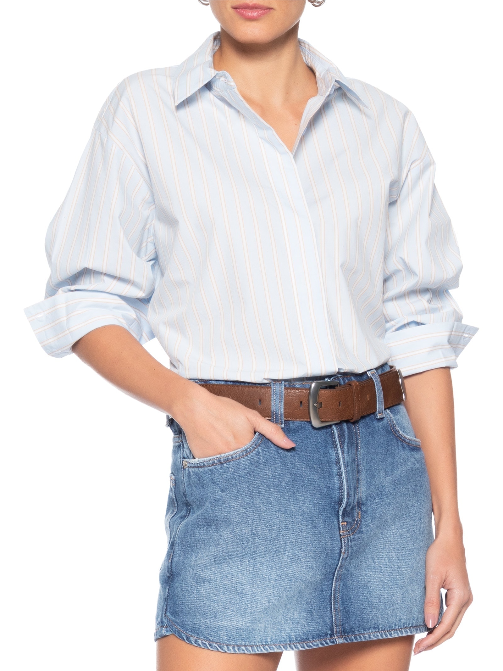 Cinto Feminino Com Fivela Prateada Bege Market 33