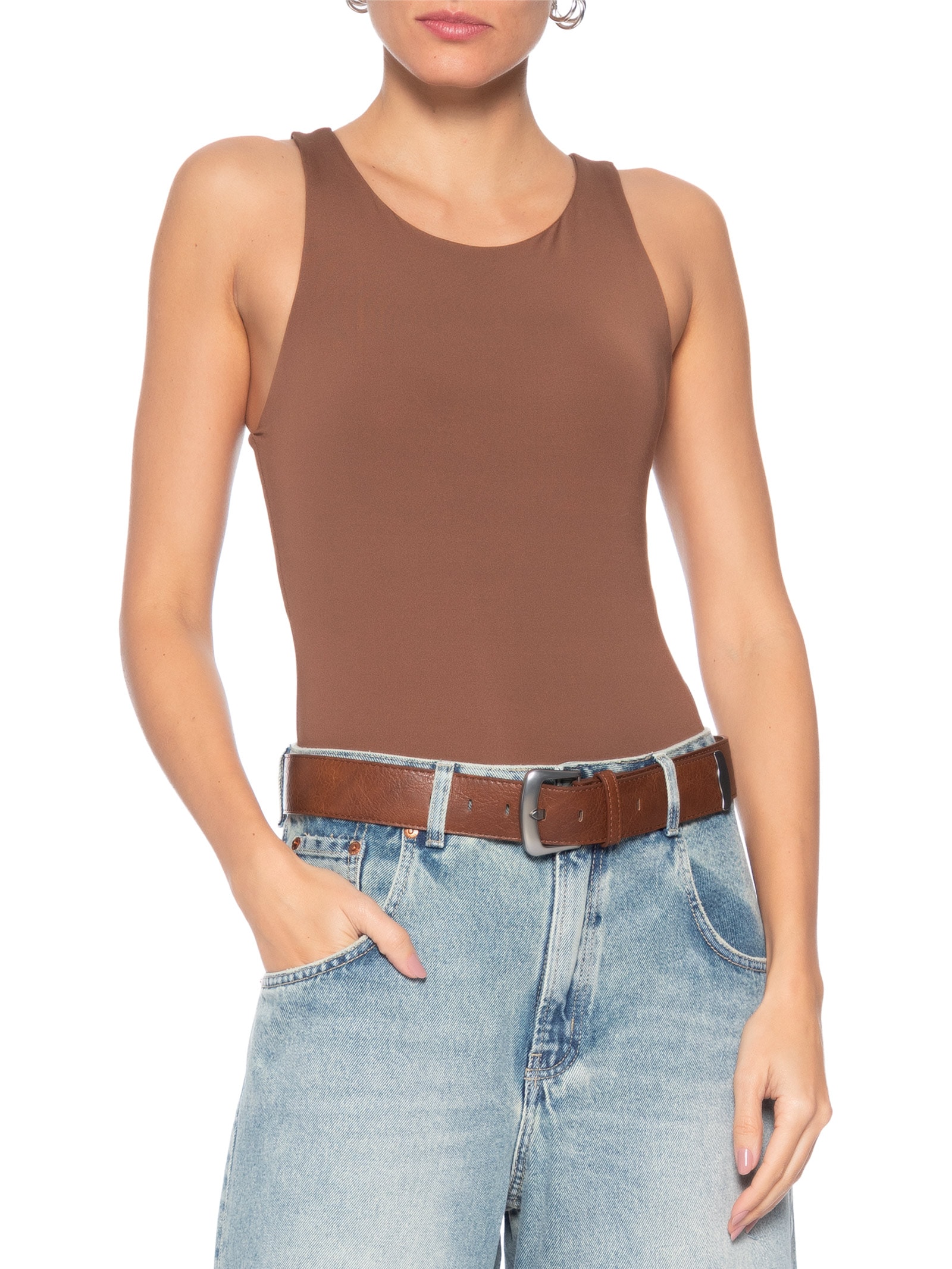 Cinto Feminino Com Fivela Prateada Marrom Market 33