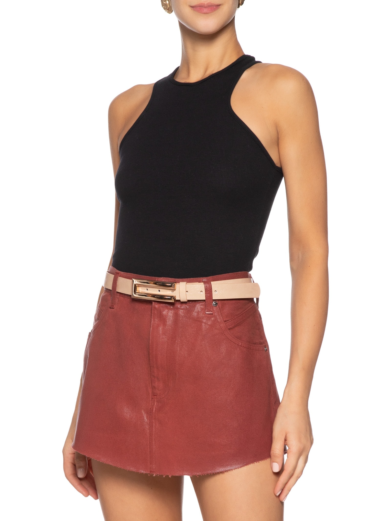 Cinto Feminino Com Fivela Retangular Bege Market 33