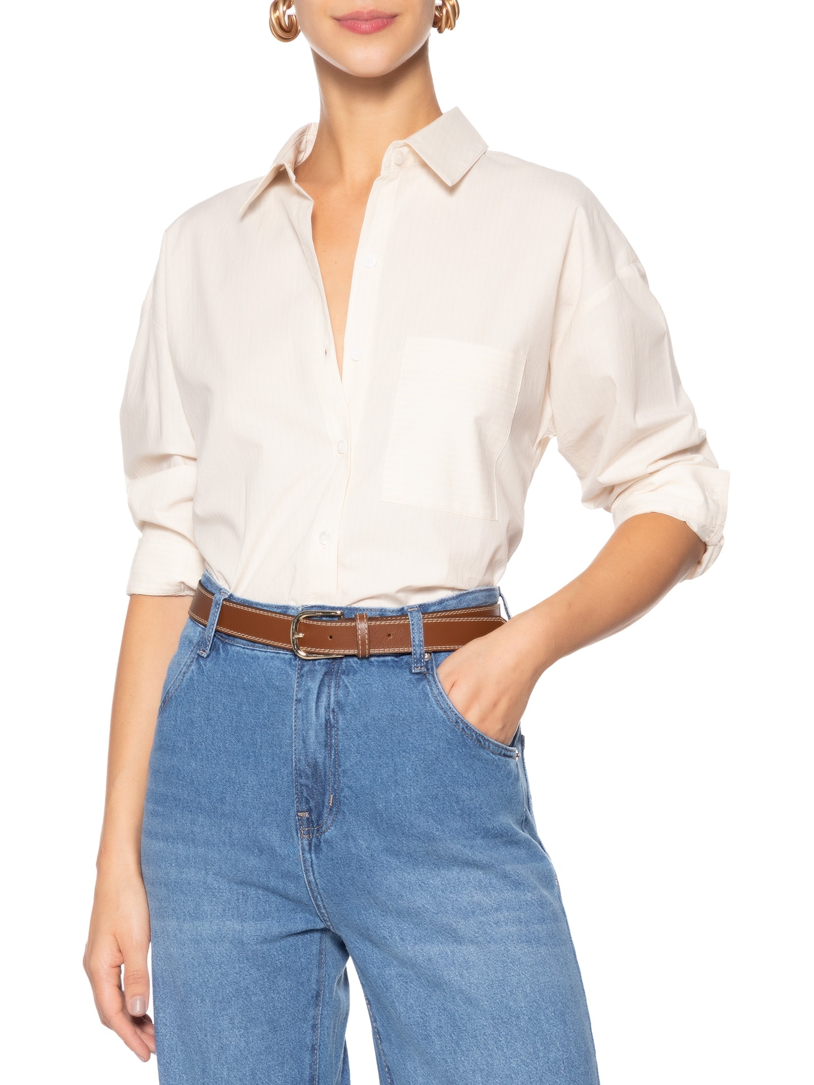 Cinto Feminino Com Fivela Retangular Em Couro Marrom '2Essential