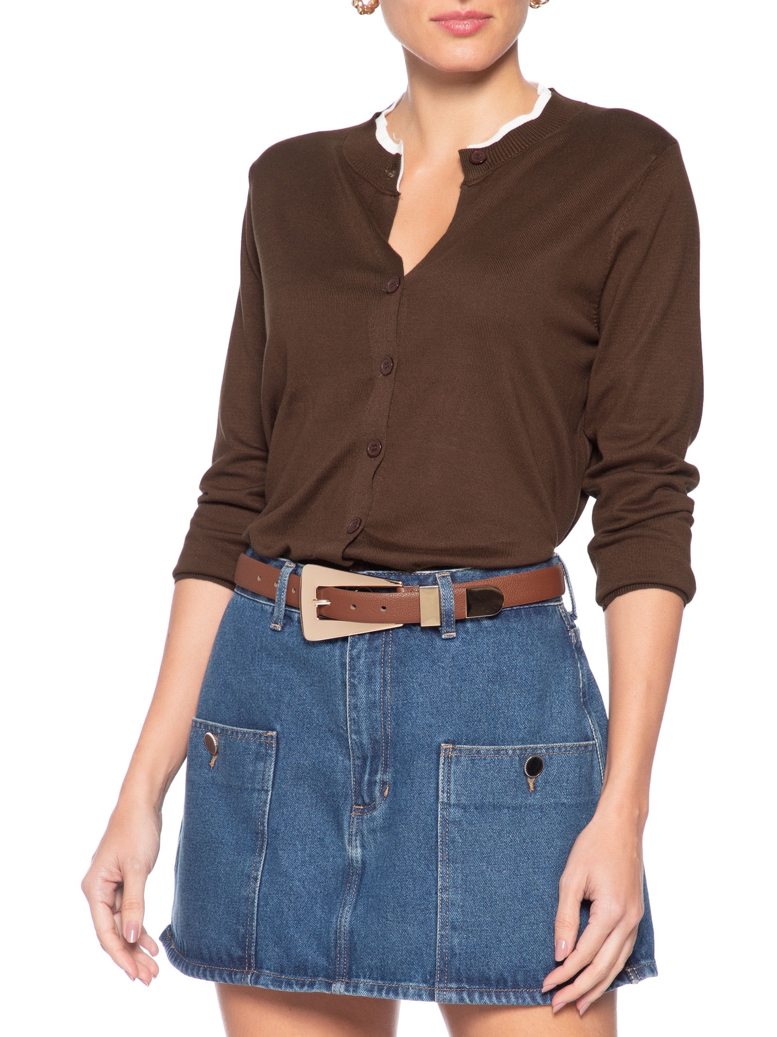 Cinto Feminino Com Fivela Retangular Marrom Market 33
