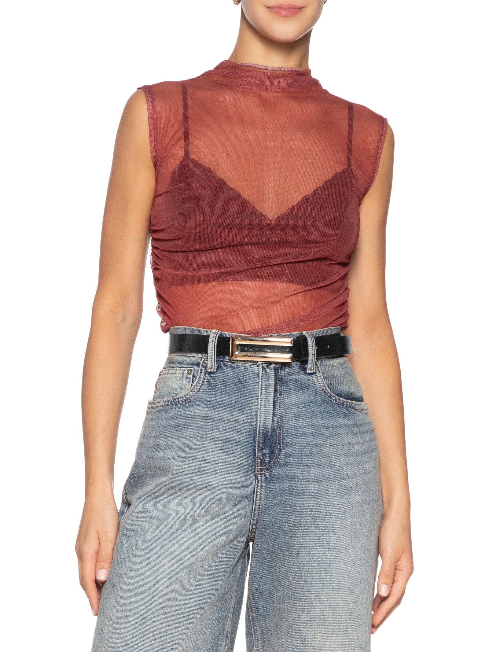 Cinto Feminino Com Fivela Retangular Preto Market 33