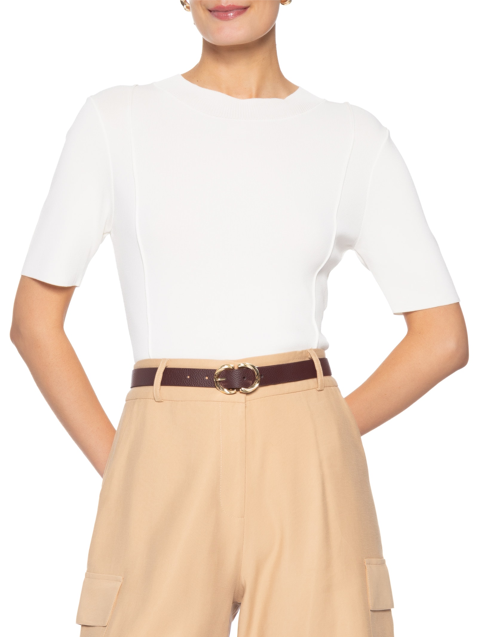 Cinto Feminino Com Fivela Texturizada Em Couro Marrom '2Essential