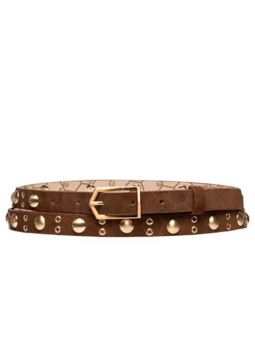 Cinto Feminino Couro Acamurçado Fino Rebites – Marrom
