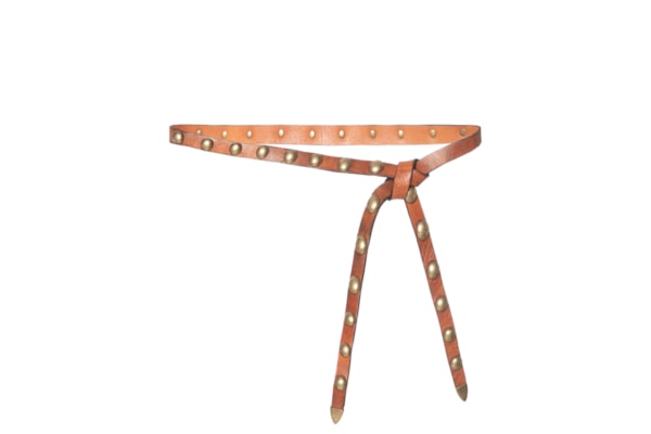 Cinto Feminino Couro Amarração Chatons Dourados - Marrom