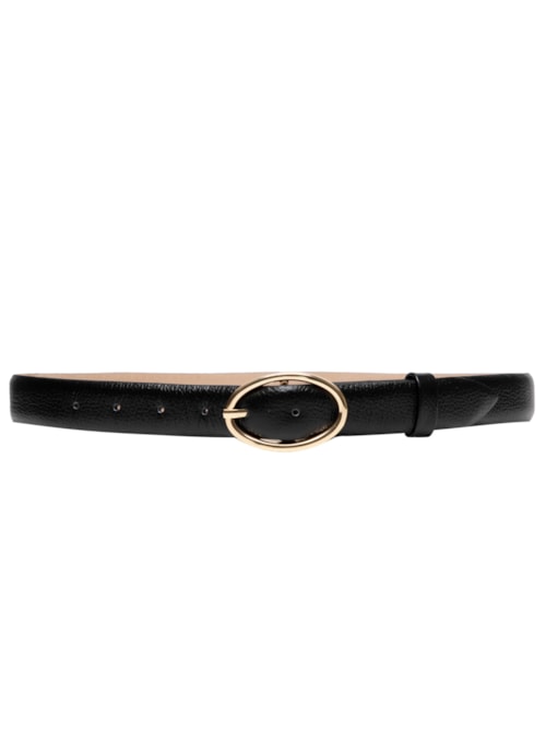 Cinto Feminino Couro com Fivela de Metal - Bege