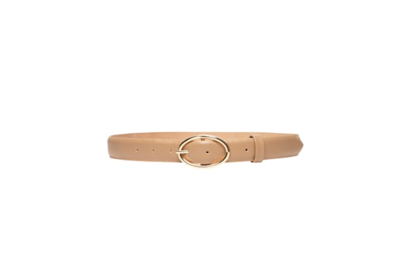 Cinto Feminino Couro Com Fivela De Metal - Bege