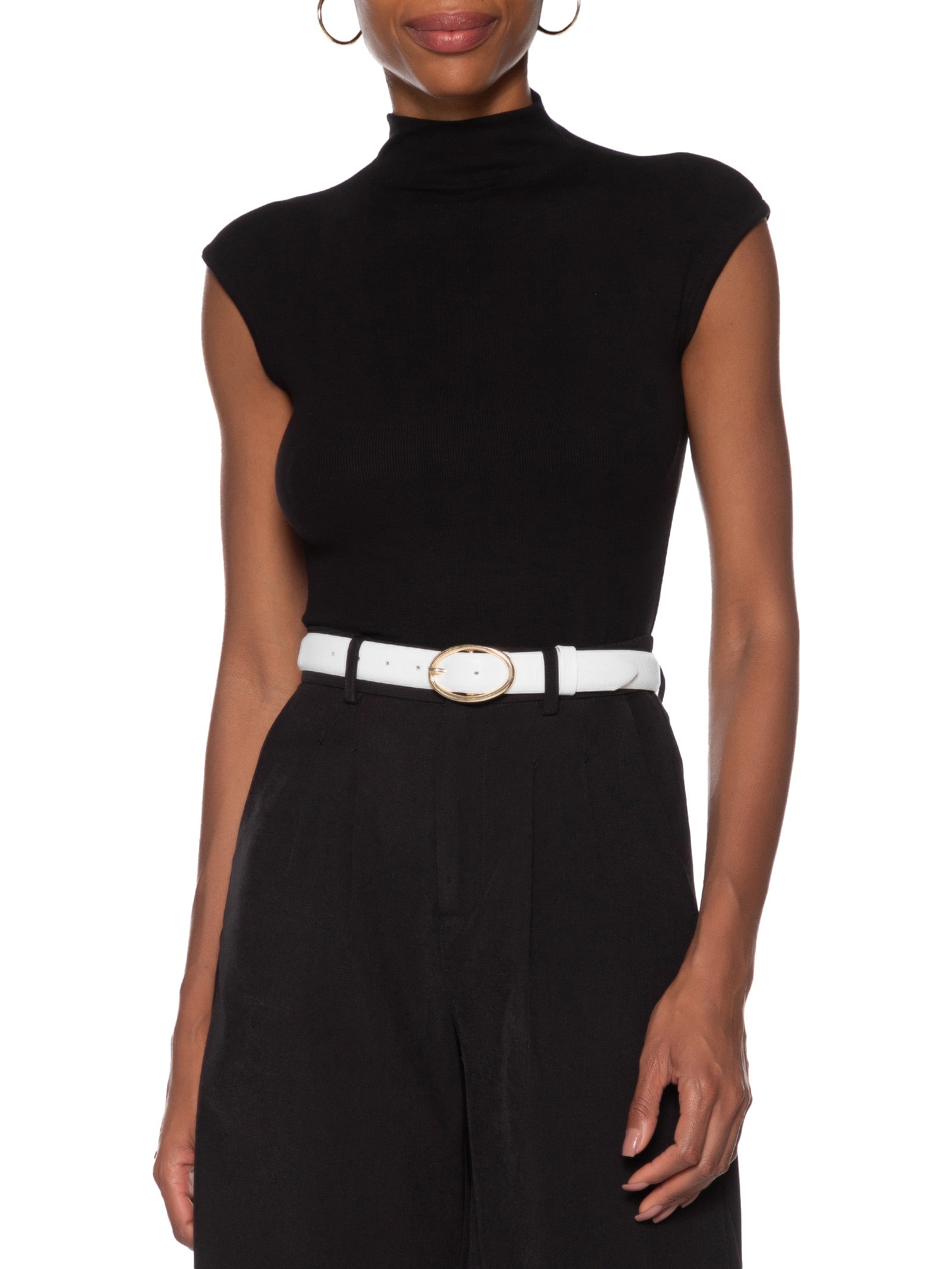 Cinto Feminino Couro Com Fivela De Metal Branco Basiq