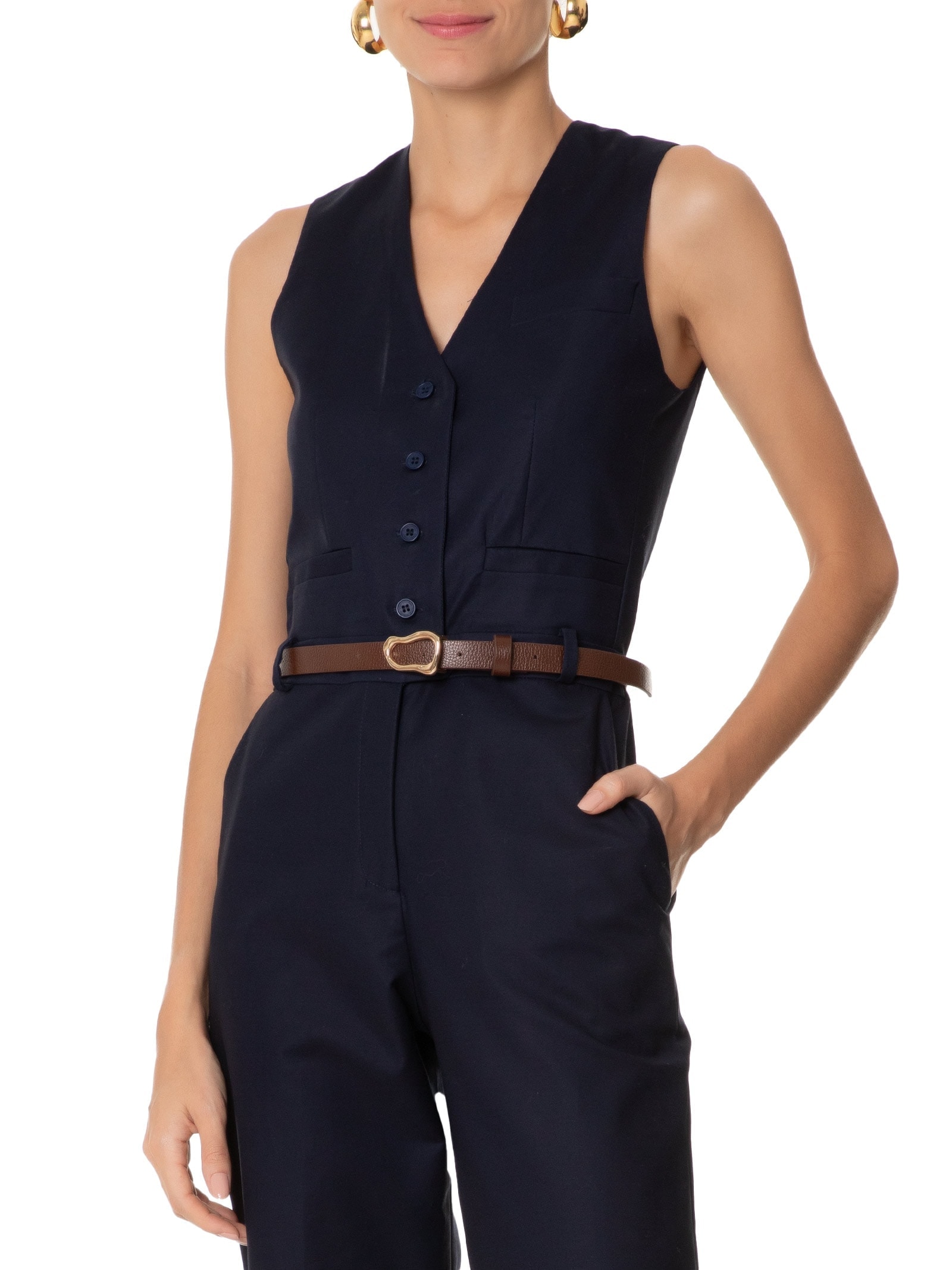 Cinto Feminino Couro Com Fivela De Metal Orgânica Marrom '2Essential