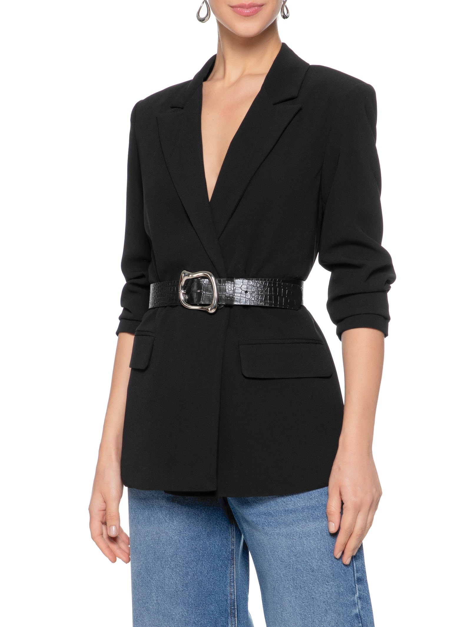 Cinto Feminino Couro Com Fivela De Metal Orgânica Preto '2Essential