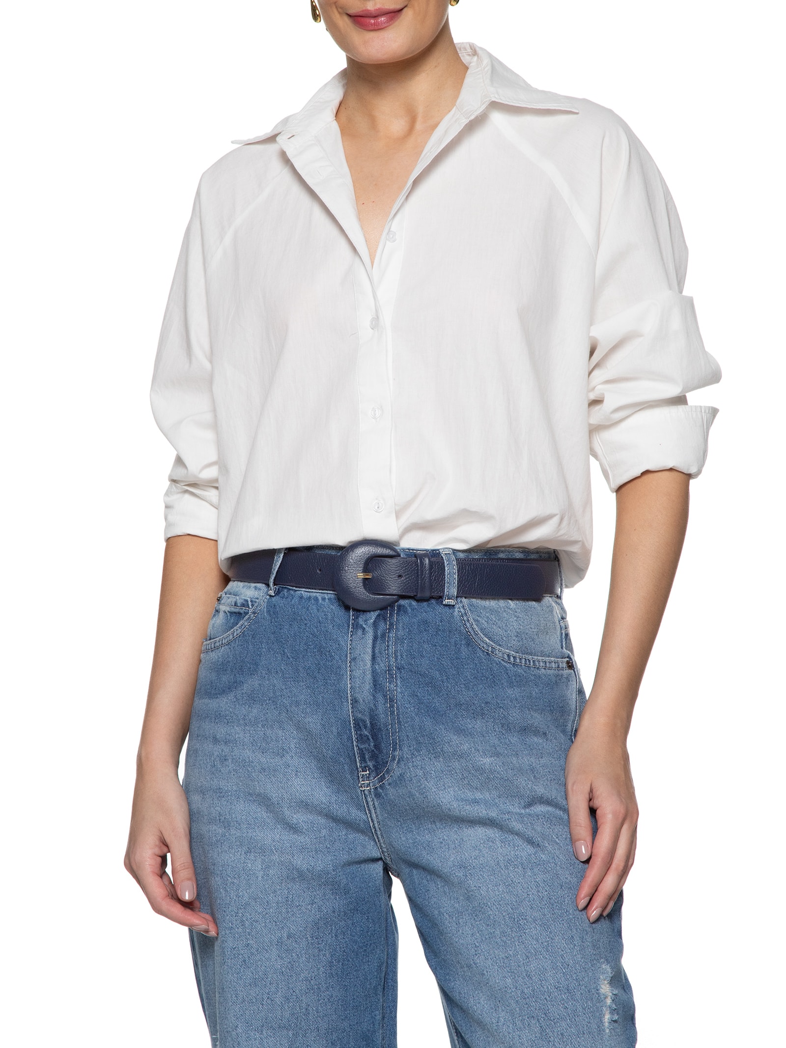 Cinto Feminino Couro Com Fivela Encapada Azul Basiq