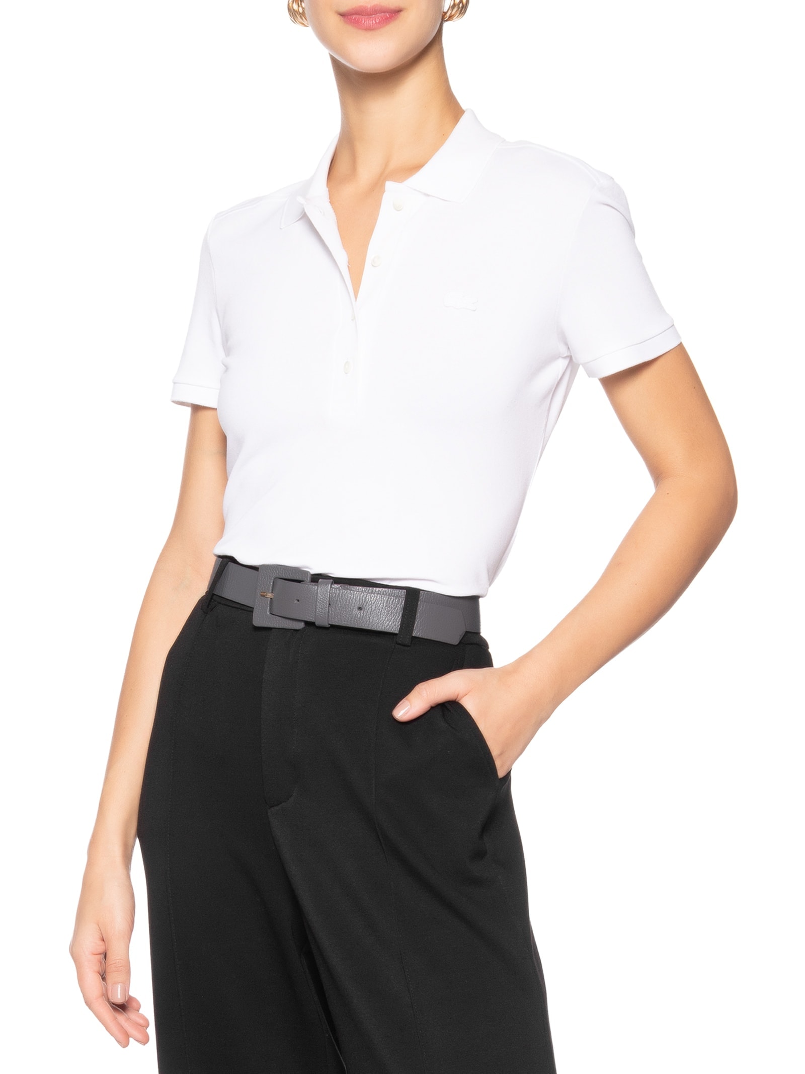 Cinto Feminino Couro Com Fivela Encapada Cinza Basiq