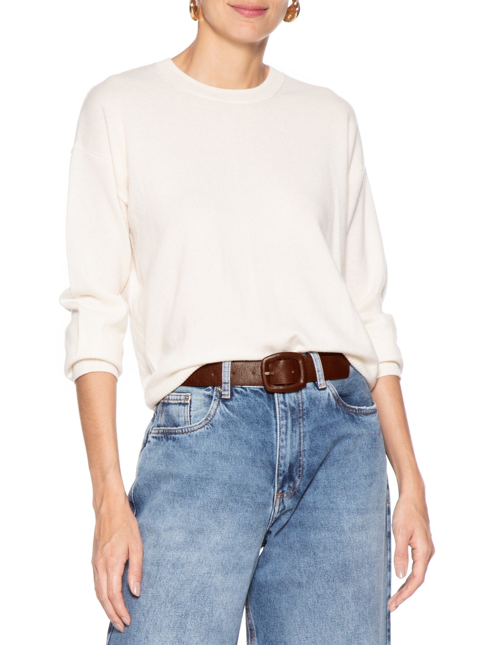 Cinto Feminino Couro Com Fivela Encapada Marrom Basiq