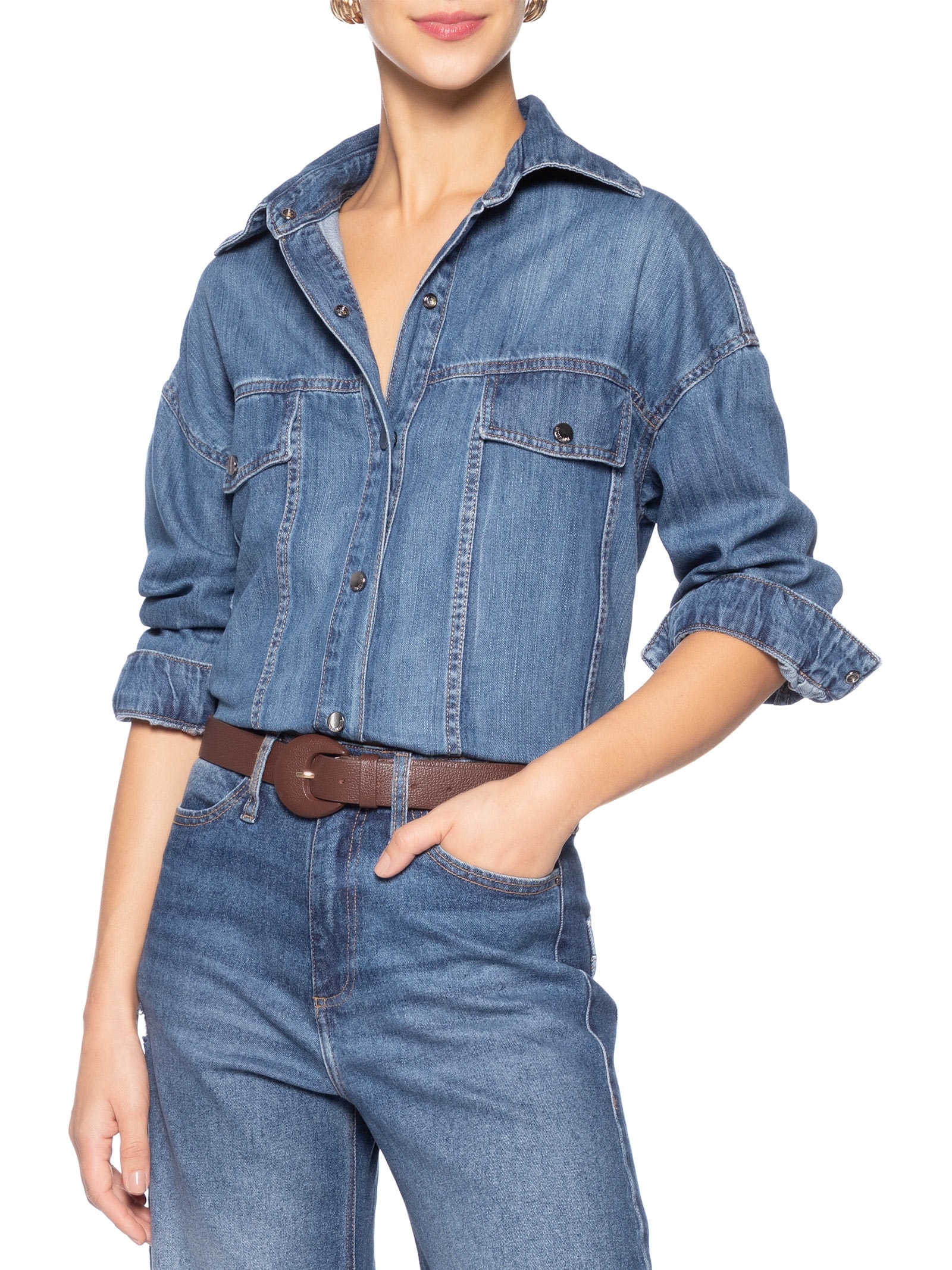 Cinto Feminino Couro Com Fivela Encapada Marrom Basiq