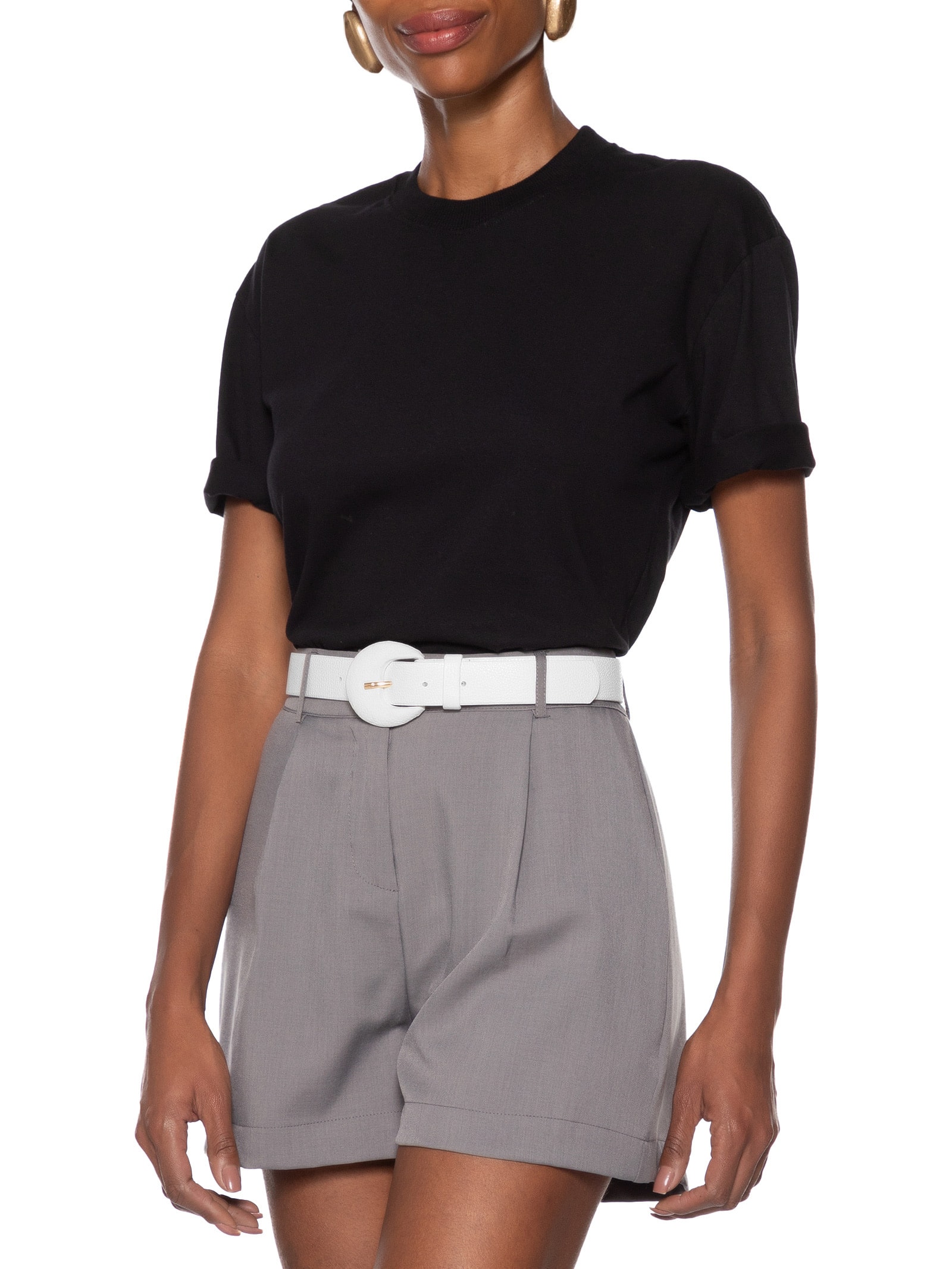 Cinto Feminino Couro Com Fivela Meia Lua Branco Basiq