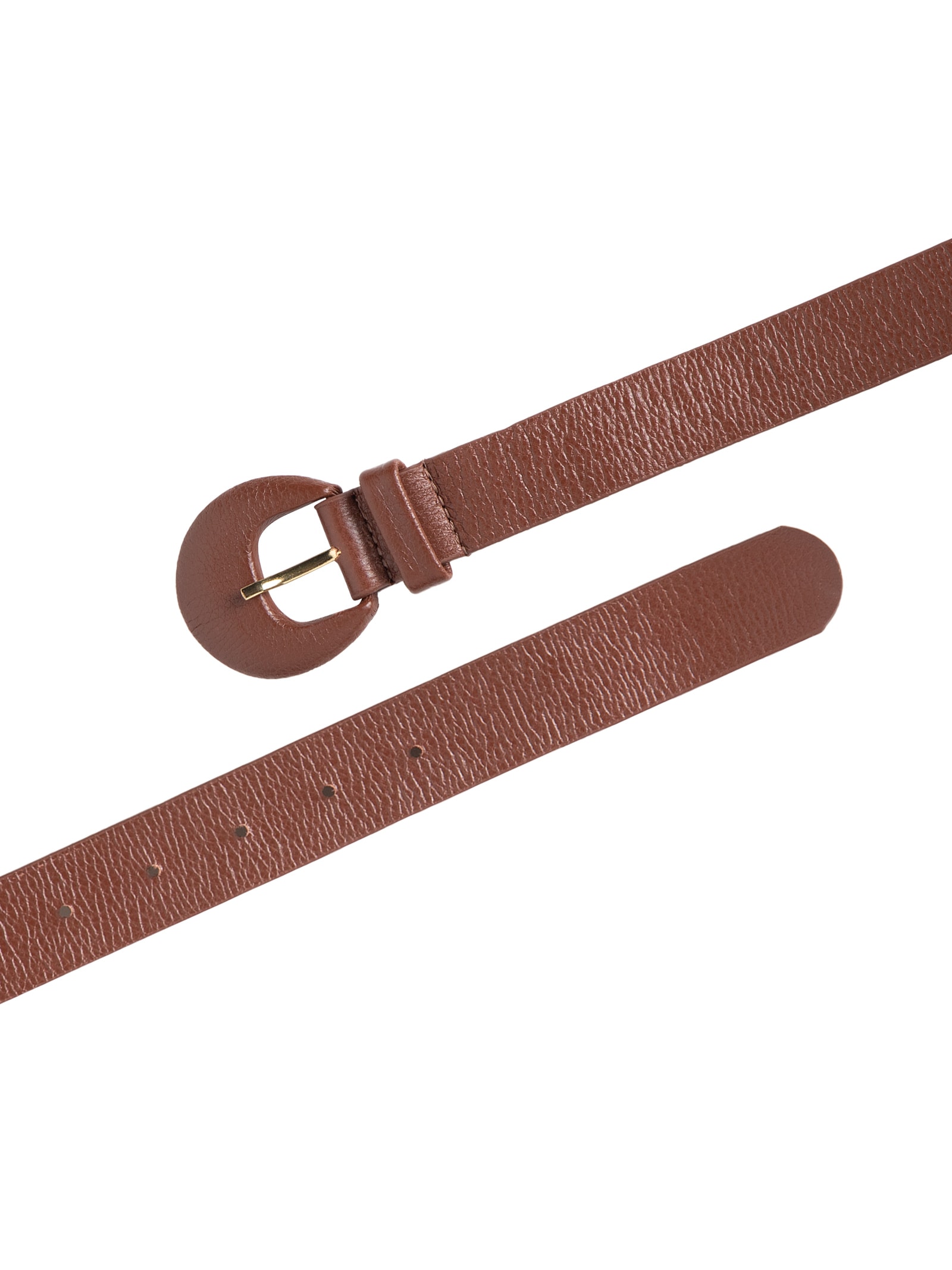 Cinto Feminino Couro Com Fivela Meia Lua Encapada Marrom Basiq