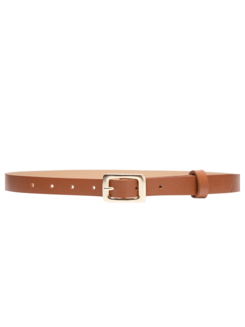 Cinto Feminino Couro Com Fivela Quadrada De Metal - Marrom