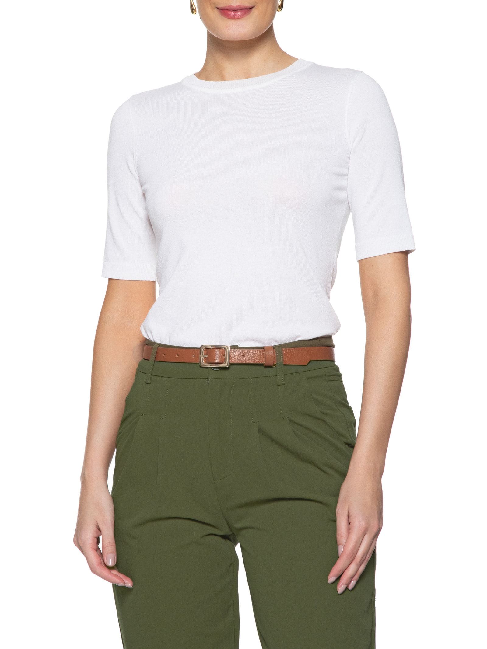 Cinto Feminino Couro Com Fivela Quadrada De Metal Marrom Basiq