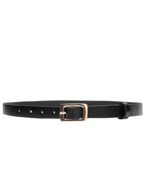 Cinto Feminino Couro Com Fivela Quadrada De Metal - Preto