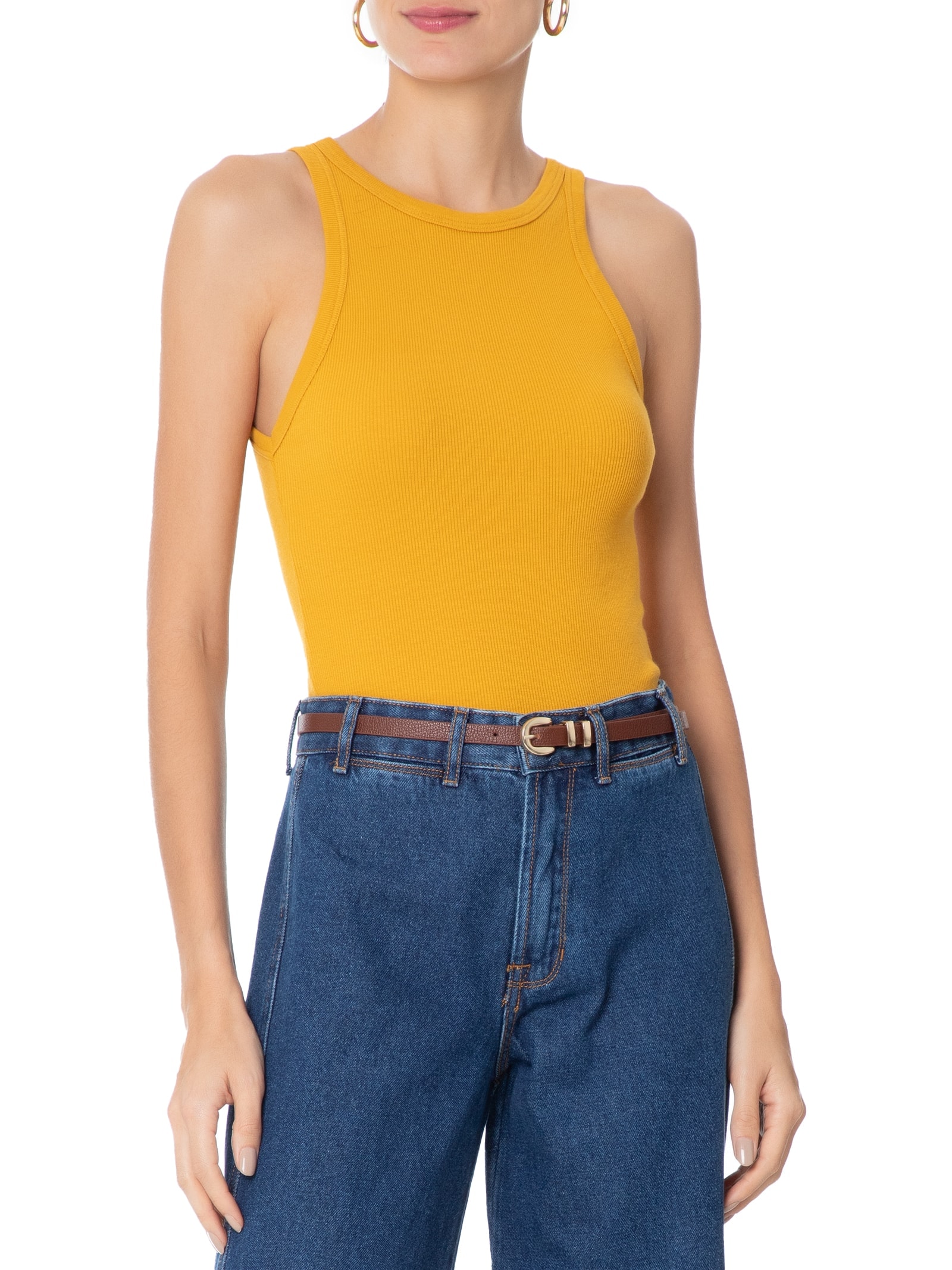 Cinto Feminino Couro Com Passante Duplo E Fivela De Metal Azul Basiq