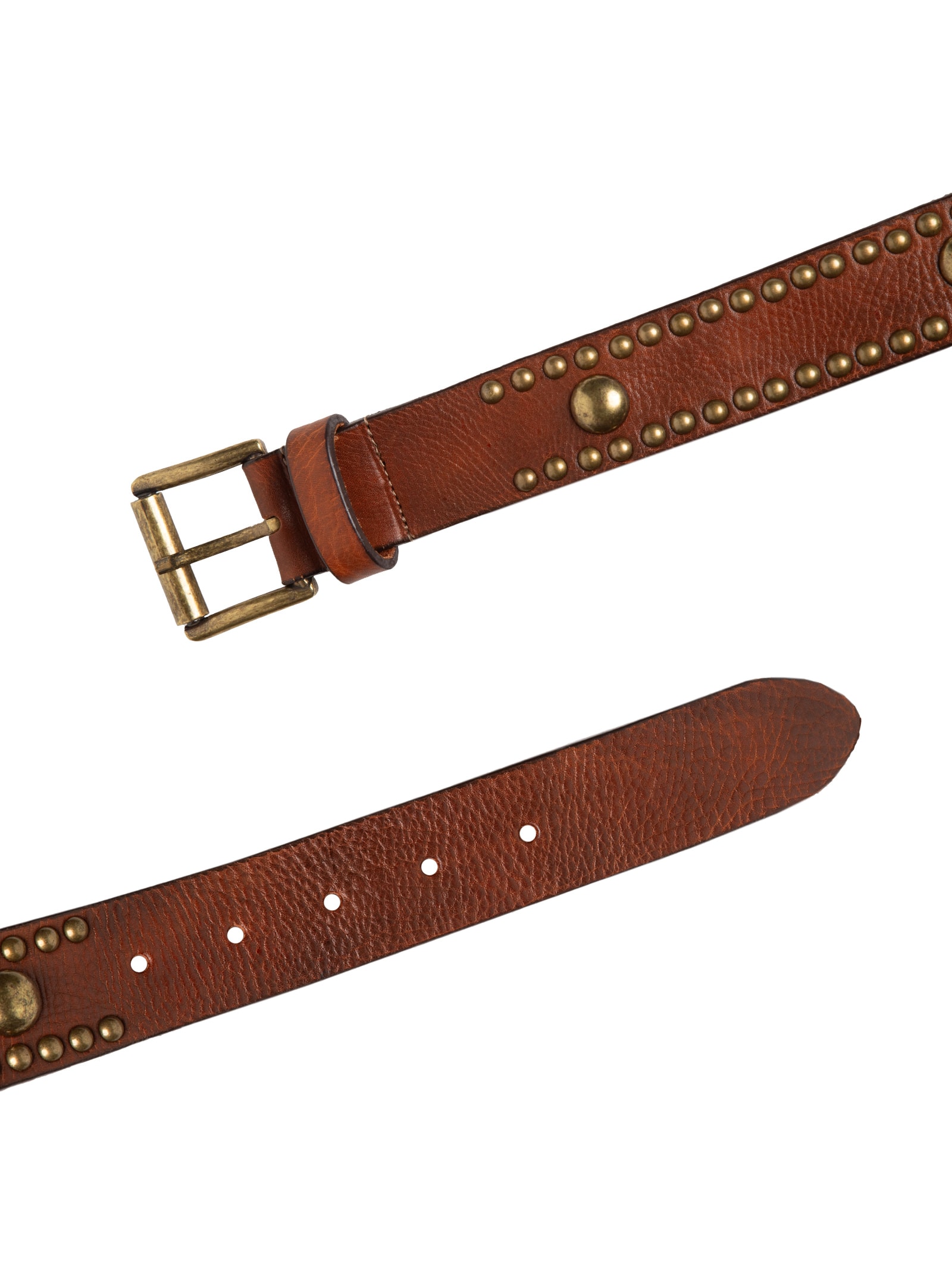 Cinto Feminino Couro Com Rebites Marrom Maria Filó